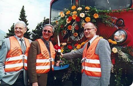 Silvio Fasciati, Direktor RhB und Präsident der Behördendelegation, Roland Tremp, Stadtrat Chur und Erwin Rutishauser, SBB AG, Leiter Anlagen-Management beim symbolisierten Spatenstich (v.l.n.r.)